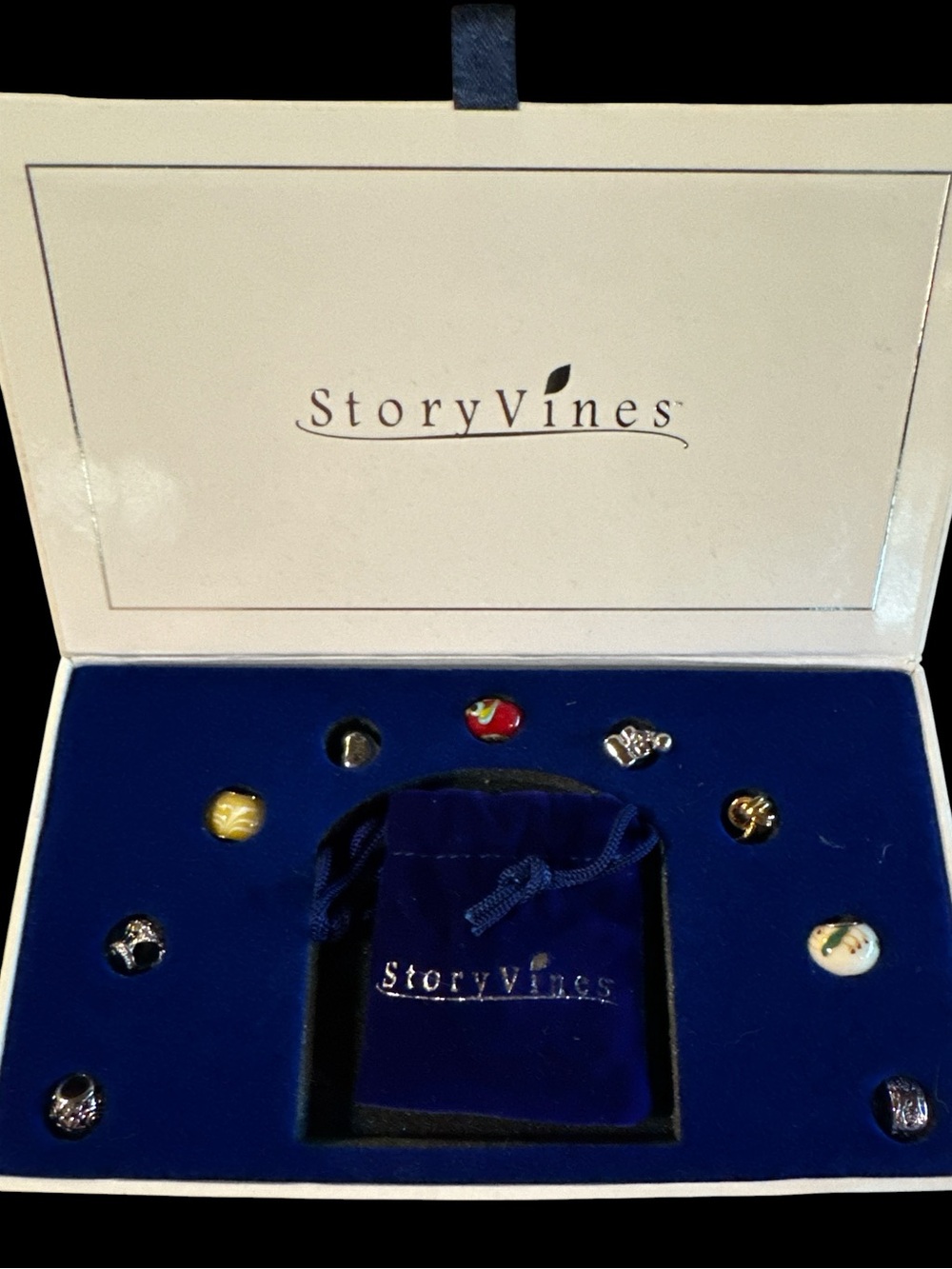 StoryVines set of 9 925 charms & a 16” long necklace in Blue Velvet original box